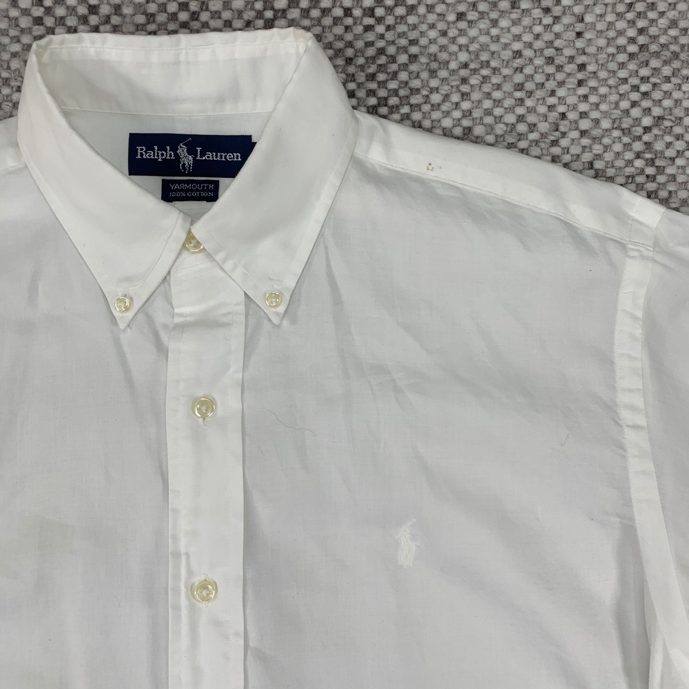 Ralph Lauren Yarmouth Button Down Mens 15 33 White Cotton Long Sleeve Shirt